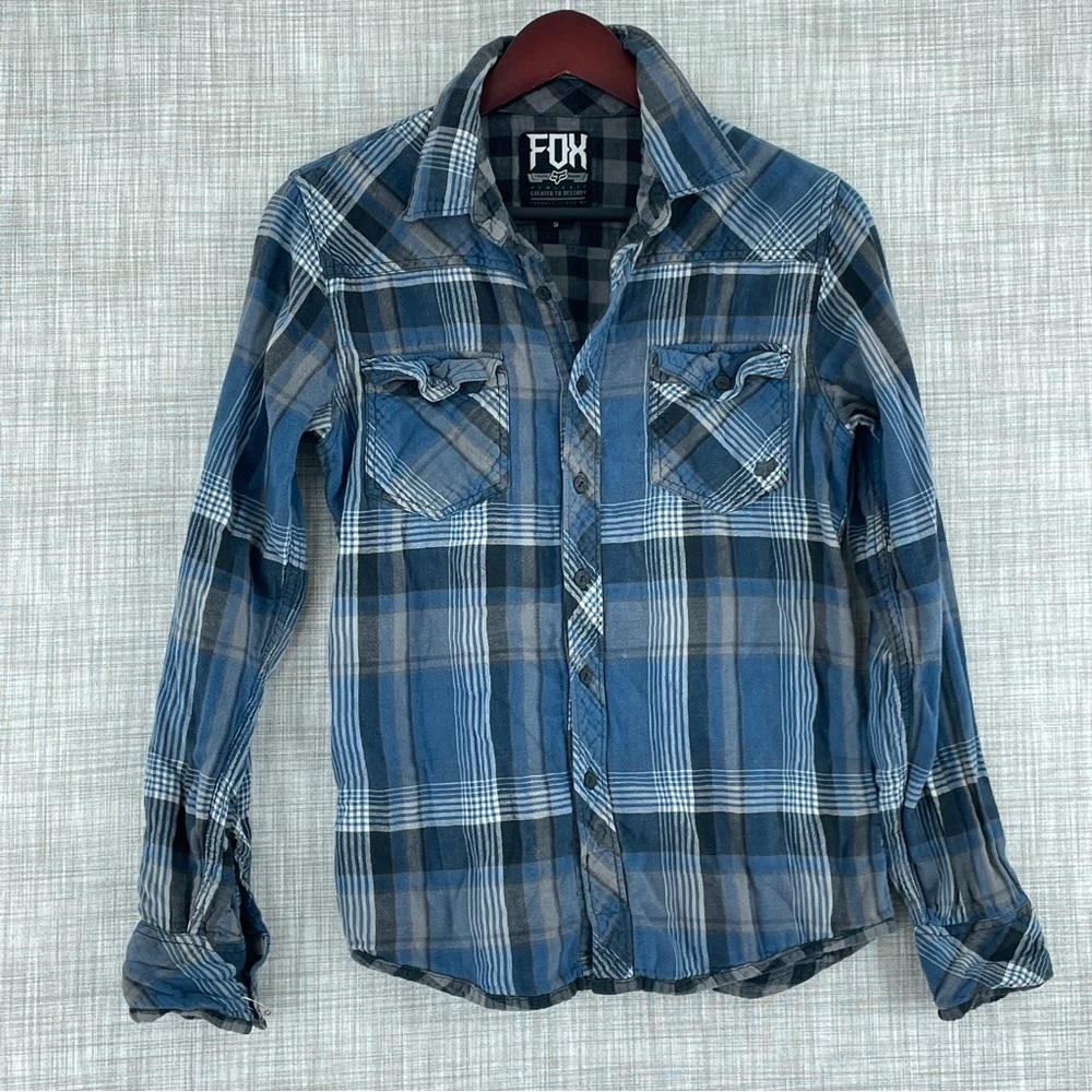 Fox Mens Size S long sleeve flannel plaid button down shirt 1986